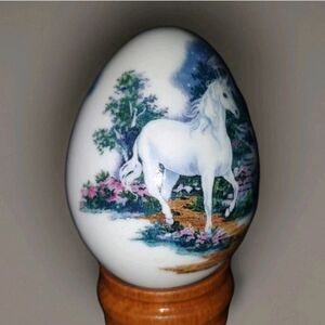 Elegant White Horse Decorative Egg